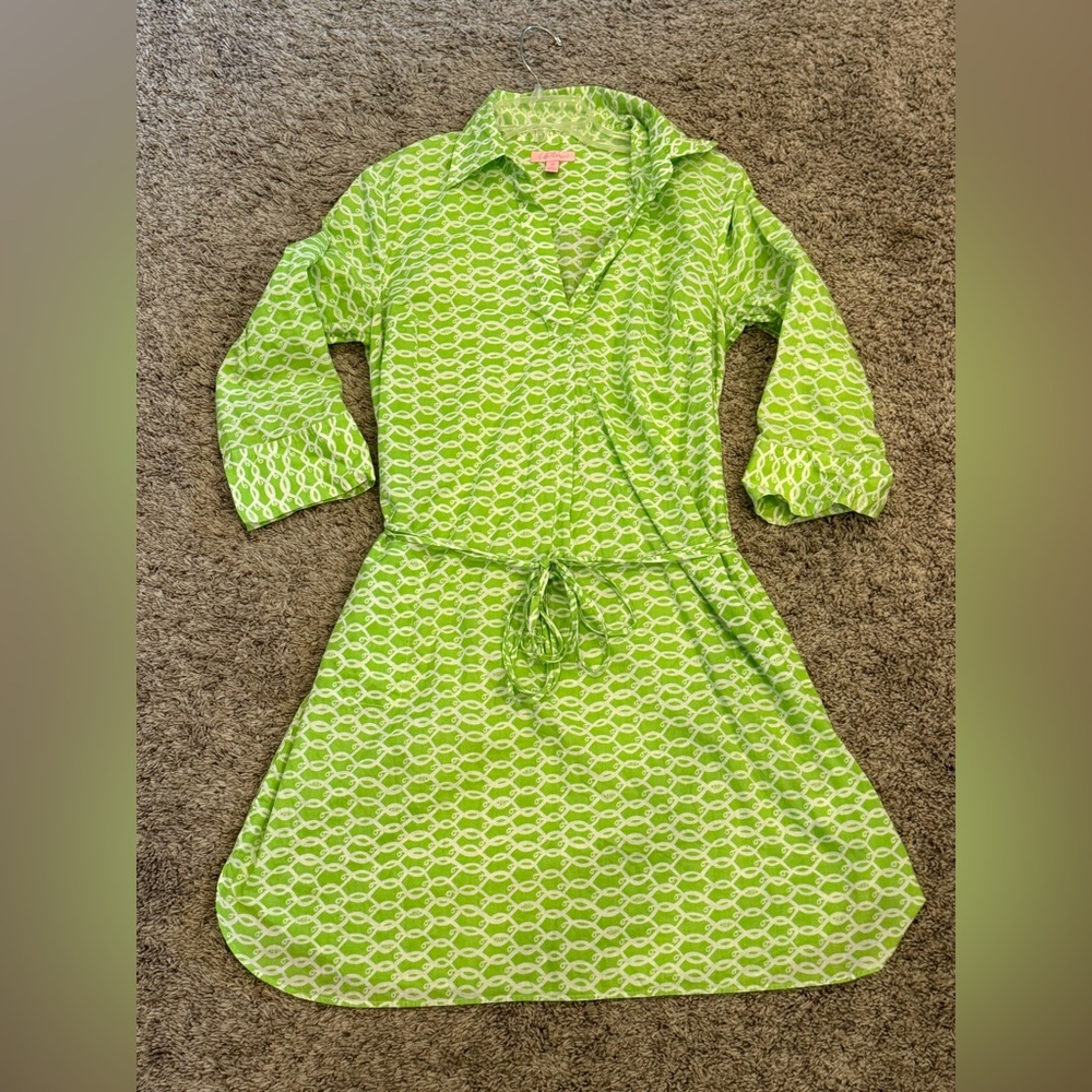 Lilly Pulitzer Vibrant Green Geometric Dress Medium